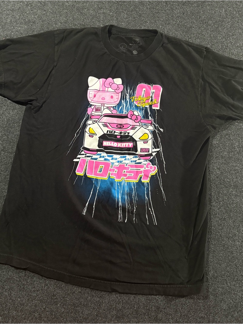 Sanrio Hello Kitty Tokyo Speed Racing Sz L Graphic T-Shirt Black JDM Drift Car